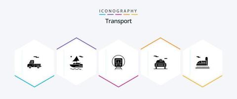 paquete de iconos de transporte de 25 glifos que incluye . túnel. tranvía transporte. transporte vector