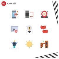 9 Universal Flat Color Signs Symbols of idea bulb essential surveillance folder Editable Vector Design Elements