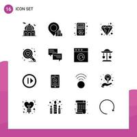 User Interface Pack of 16 Basic Solid Glyphs of find diamond add brilliant interaction Editable Vector Design Elements