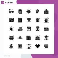 Mobile Interface Solid Glyph Set of 25 Pictograms of building user chart data box Editable Vector Design Elements