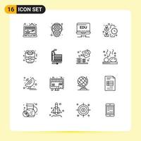 Mobile Interface Outline Set of 16 Pictograms of onion ring team web effectiveness education Editable Vector Design Elements