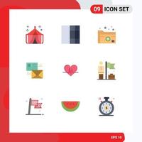 Mobile Interface Flat Color Set of 9 Pictograms of ecg list healthcare mail conversation Editable Vector Design Elements