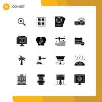 Universal Icon Symbols Group of 16 Modern Solid Glyphs of video communications passport call machine Editable Vector Design Elements