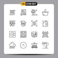 Modern Set of 16 Outlines and symbols such as player picnic beach holiday basket Editable Vector Design Elements