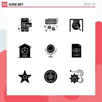 Group of 9 Modern Solid Glyphs Set for mirror product gong logistic delivery Editable Vector Design Elements