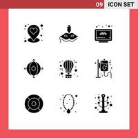 Modern Set of 9 Solid Glyphs Pictograph of balloon product search management business Editable Vector Design Elements