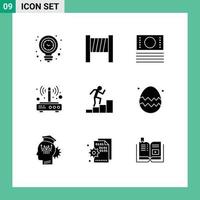 Set of 9 Vector Solid Glyphs on Grid for growth career ecommerce wireless wifi Editable Vector Design Elements