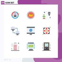 User Interface Pack of 9 Basic Flat Colors of computer herb message energy ecological Editable Vector Design Elements