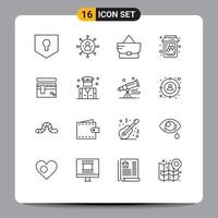 Pack of 16 Modern Outlines Signs and Symbols for Web Print Media such as pray kaaba share jam bee Editable Vector Design Elements