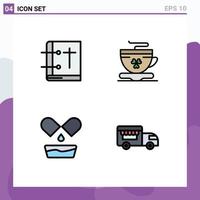 Pictogram Set of 4 Simple Filledline Flat Colors of bible drug holy book coffee pills Editable Vector Design Elements