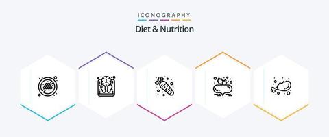 paquete de iconos de 25 líneas de dieta y nutrición que incluye alimentos. pollo. dieta. dieta saludable. raíz de remolacha vector