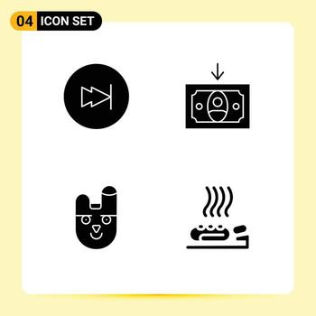 4 conjunto de glifos sólidos universales para aplicaciones web y móviles elementos de diseño vectorial editables para el cuidado del dinero multimedia con cara de flecha vector