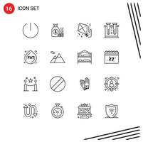 Universal Icon Symbols Group of 16 Modern Outlines of testing laboratory savings chemistry fly Editable Vector Design Elements