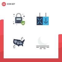 Set of 4 Modern UI Icons Symbols Signs for lock states light usa fog Editable Vector Design Elements