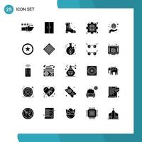 25 User Interface Solid Glyph Pack of modern Signs and Symbols of help globe wardrobe web gear Editable Vector Design Elements