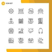 Pictogram Set of 16 Simple Outlines of worker construction science party message Editable Vector Design Elements