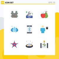 Mobile Interface Flat Color Set of 9 Pictograms of wireless cell agriculture bluetooth rainy Editable Vector Design Elements