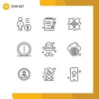 Group of 9 Modern Outlines Set for avatar info care help details Editable Vector Design Elements