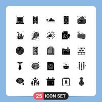 User Interface Pack of 25 Basic Solid Glyphs of screen mobile arrow application mountain Editable Vector Design Elements