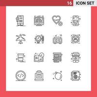 16 Universal Outlines Set for Web and Mobile Applications airplane online wallet website design mobile wallet heart Editable Vector Design Elements