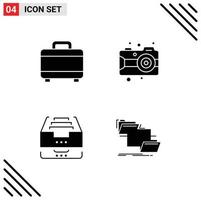 Modern Set of 4 Solid Glyphs and symbols such as bag data art camera file Editable Vector Design Elements