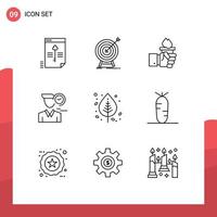 Pictogram Set of 9 Simple Outlines of male time success olympic leader Editable Vector Design Elements