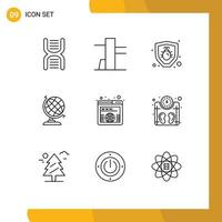 Universal Icon Symbols Group of 9 Modern Outlines of scale worldwide security url address Editable Vector Design Elements