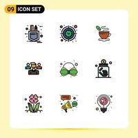 Pack of 9 creative Filledline Flat Colors of bow manager timer user coffee Editable Vector Design Elements