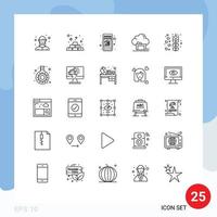 25 Universal Lines Set for Web and Mobile Applications cereals share mobile shopping data archive Editable Vector Design Elements