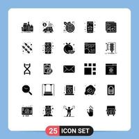 25 User Interface Solid Glyph Pack of modern Signs and Symbols of chart mobile app money smart app Editable Vector Design Elements