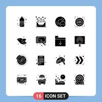 Modern Set of 16 Solid Glyphs and symbols such as sign holding letter cyber gadget Editable Vector Design Elements