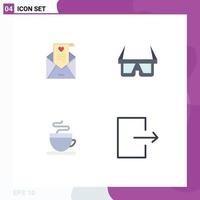 paquete de interfaz de usuario de 4 iconos planos básicos de correo tarjeta de boda caliente gafas flecha elementos de diseño vectorial editables vector