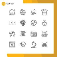 Group of 16 Outlines Signs and Symbols for furniture cabinet down wash clean Editable Vector Design Elements