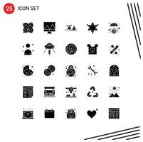 25 Thematic Vector Solid Glyphs and Editable Symbols of invest funds camping space figure Editable Vector Design Elements