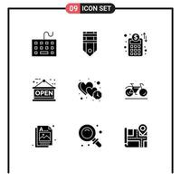 9 Universal Solid Glyph Signs Symbols of heart shop stripe open business planning Editable Vector Design Elements