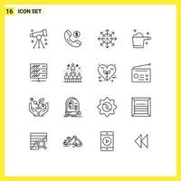 Set of 16 Modern UI Icons Symbols Signs for hosting gauge ads detergent platform Editable Vector Design Elements