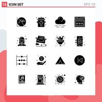 Universal Icon Symbols Group of 16 Modern Solid Glyphs of lady cashier cloud avatar web Editable Vector Design Elements