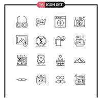 Pictogram Set of 16 Simple Outlines of upload image mac travel economy Editable Vector Design Elements