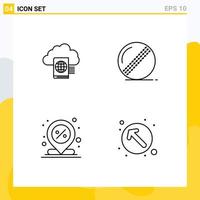 4 User Interface Line Pack of modern Signs and Symbols of cloud discount upload bowler percent Editable Vector Design Elements