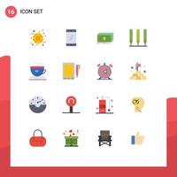 Pictogram Set of 16 Simple Flat Colors of coffee tea dollar tree cypress Editable Pack of Creative Vector Design Elements