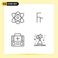 Pack of 4 Modern Filledline Flat Colors Signs and Symbols for Web Print Media such as atom first aid science finance suitcase Editable Vector Design Elements