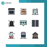 Mobile Interface Filledline Flat Color Set of 9 Pictograms of comment window product panel radio Editable Vector Design Elements