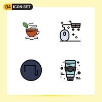 Group of 4 Filledline Flat Colors Signs and Symbols for tea sound coffee mouse wave Editable Vector Design Elements
