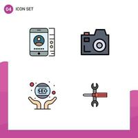 4 User Interface Filledline Flat Color Pack of modern Signs and Symbols of lmobile marketing phone media webmaster Editable Vector Design Elements