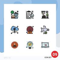 9 Thematic Vector Filledline Flat Colors and Editable Symbols of circle alert laboratory power cloud Editable Vector Design Elements