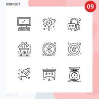 9 Universal Outlines Set for Web and Mobile Applications searching bluetooth camping startup finance Editable Vector Design Elements