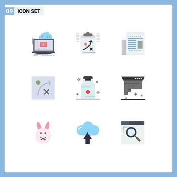 conjunto moderno de 9 colores planos y símbolos, como la estrategia del hospital, el algoritmo táctico, la oficina, los elementos de diseño vectorial editables vector