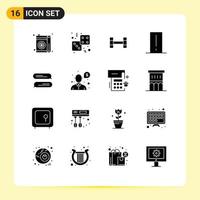 Set of 16 Commercial Solid Glyphs pack for messaging light mete play gadget device Editable Vector Design Elements