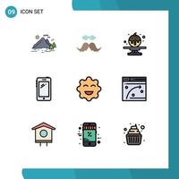 Mobile Interface Filledline Flat Color Set of 9 Pictograms of samsung mobile male smart phone cake Editable Vector Design Elements