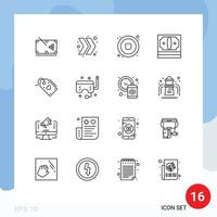 User Interface Pack of 16 Basic Outlines of tag money audio finance business Editable Vector Design Elements